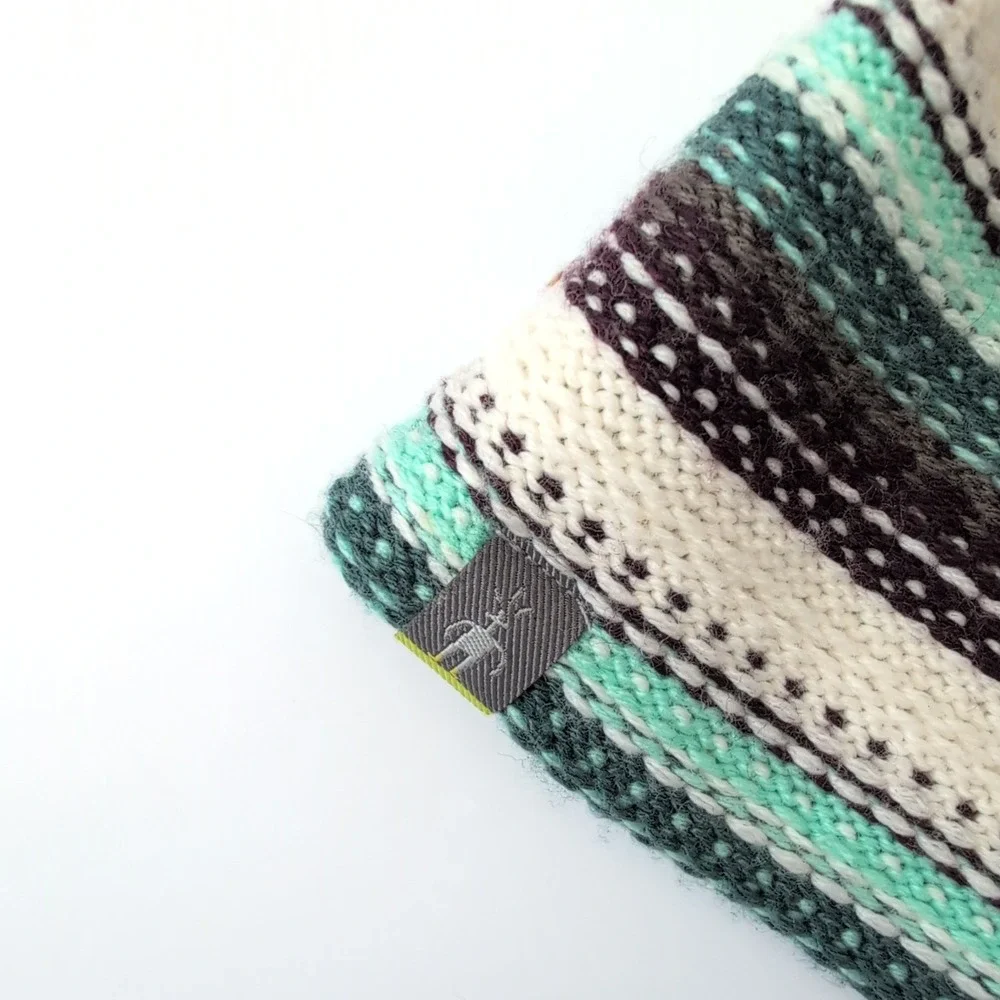 Smartwool Merino Wool Blend‎ Striped Beanie Hat Teal Cream Charcoal Gorpcore